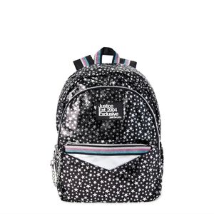 Justice Girls Kids Backpack Black Multi-Color Star Print with Pouch
